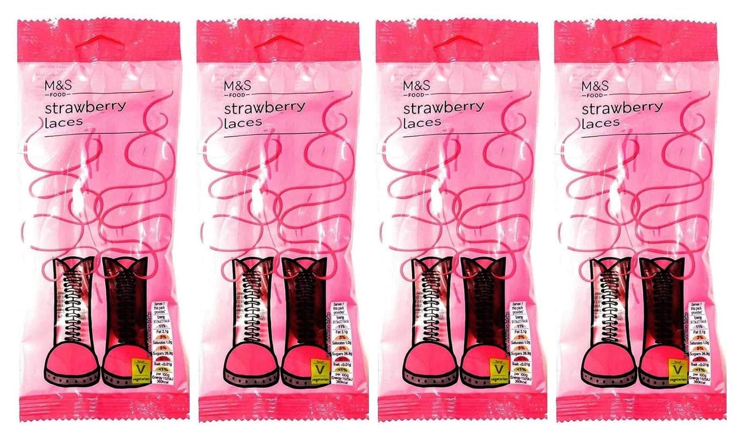 Marks and Spencer Strawberry Laces Fruit Flavour Jelly Sweets 4 x 60g Bags M&S Food