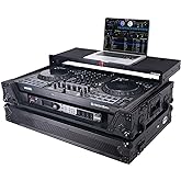 ProX XS-DDJFLX10WLTBL ATA Flight Style Road Case For Pioneer DDJ-FLX10 DJ Controller with Laptop Shelf 1U Rack Space Wheels and LED Black Finish