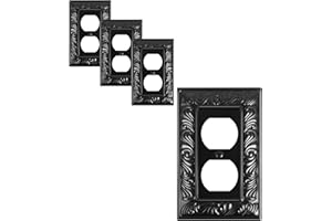 TREEWELL 4-Pack Duplex Outlet Cover Plate, Paisley Pattern Decorative Metal Wall Plates for Electrical Outlets, 1 Gang Receptacle Cover, Black Switch Plates and Outlet Covers