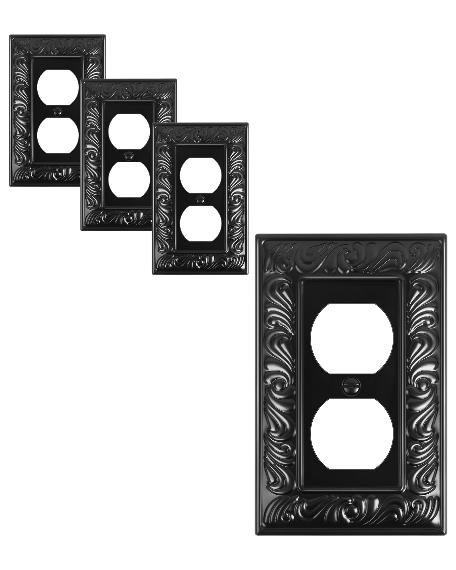 Photo 1 of TREEWELL 4-Pack Duplex Outlet Cover Plate, Paisley Pattern Decorative Metal Wall Plates for Electrical Outlets, 1 Gang Receptacle Cover, Black Switch Plates and Outlet Covers