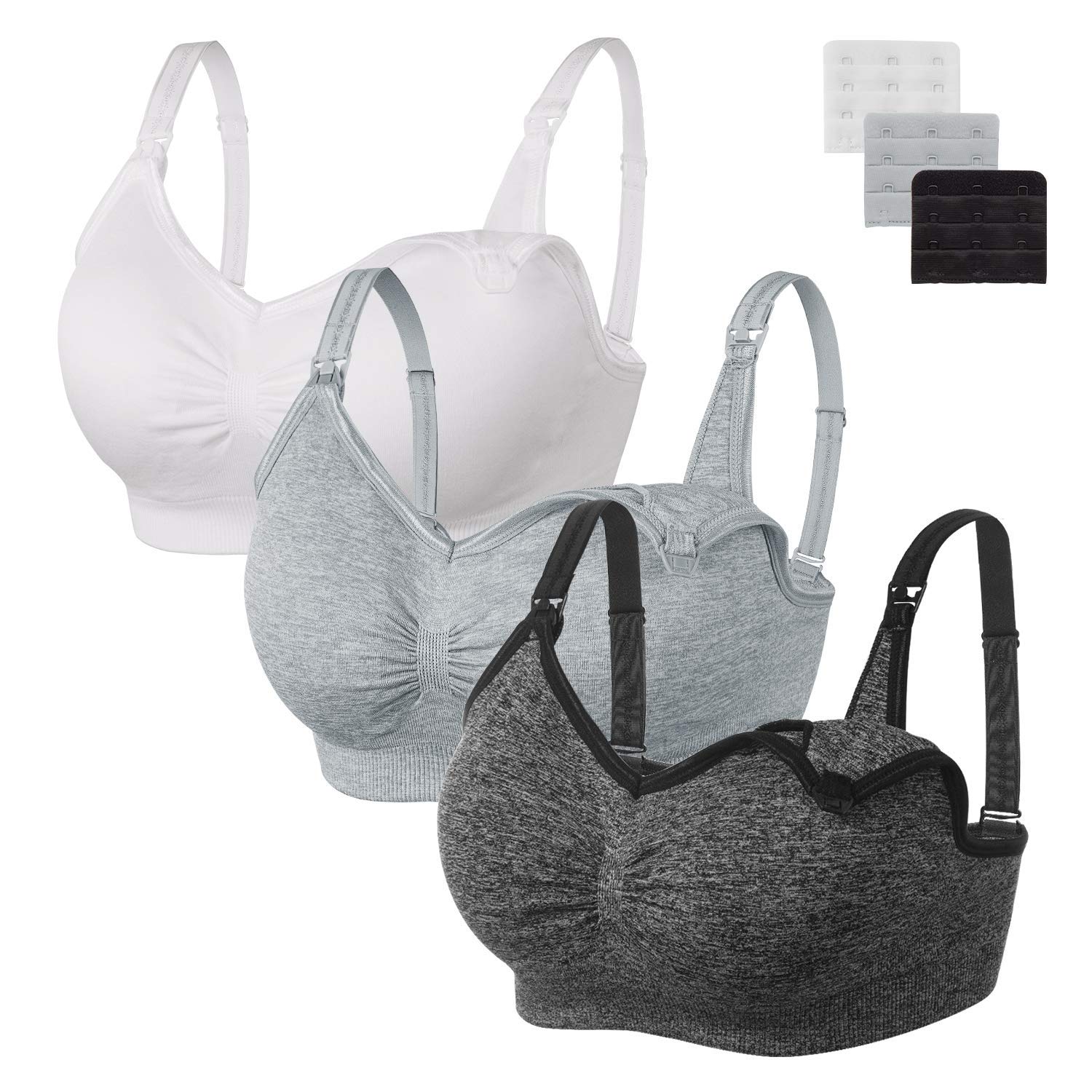 View 1 of **INCOMPLETE* Angelhood Womens Seamless Sleep Nursing Bra,Breastfeeding Maternity Bra with Remove Bra Pads Pack of 3 Black/White/Grey