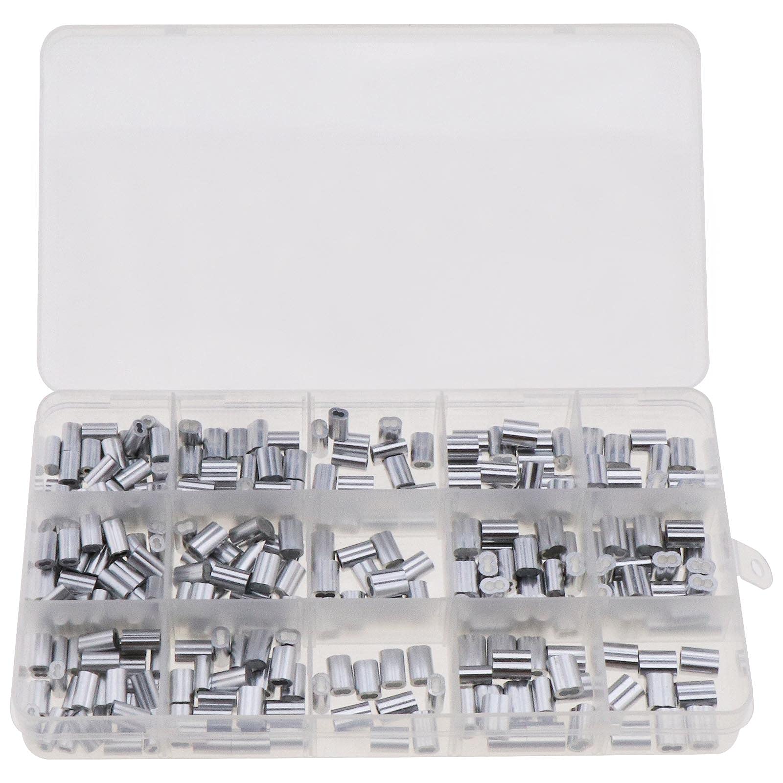 ECSiNG 200pcs Aluminum Sleeves Clips with Double Holes for 1.2 1.5 2.0 3.0mm Cable Wire Rope Pet Leash Double Ferrules Crimping Loop ittings Cable Crimps
