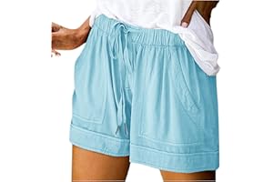 BZGTZT Shorts for Women 2024 Summer Plus Size Solid Color Lace Up Casual Shorts Lightweight Elastic Waist Pockets