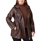 WYOYW Women Faux Leather Jacket Plus Size Hooded Long Coat PU Motorcycle Moto Biker Jacket With Drawstring