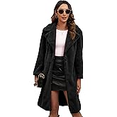 Bgylu Women's Faux Fur Coat Teddy Fuzzy Fleece Open Front Cardigan Elegant Lapel Collar Long Sleeve Longline Loose Jacket (US, Alpha, X-Large, Regular, Regular, Black)