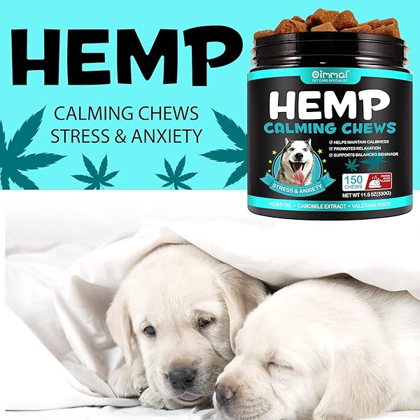 HEMP CALMING CHEWS FOR DOGS, 150 CHEWS PREMIUM DOG CALMING TREATS WITH HEMP OIL – ANXIETY, SEPARATION, BARKING, STRESS RELIEF, MELATONIN FOR DOGS, SLEEP CALMING AID FOR ALL AGES, BREEDS & SIZE