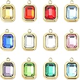 KitBeads 12Pcs Square Cubic Zirconia Charms Faceted 12 Colors Birthstone Charms Birth Month CZ Charms for Jewelry Making Bracelets Necklaces Crafts Bulk