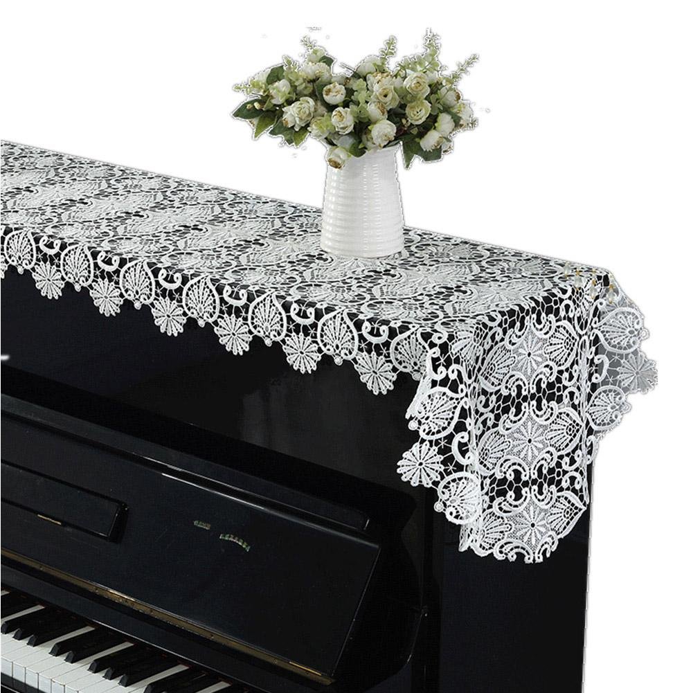 Dustproof Piano Cloth Piano Cover Lace Upright Piano Dust Cover White