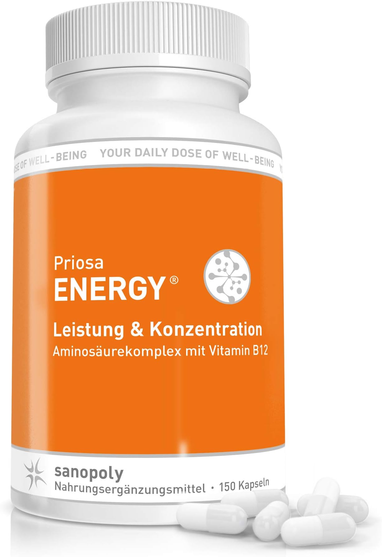 Diet, Assembling of Musculature and Connective Tissue I 16 Essential and semi-Essential Amino acids II PriosaMINO® 2.0 I optimizes processes of Metabolism I Tested Quality I 150 Capsules