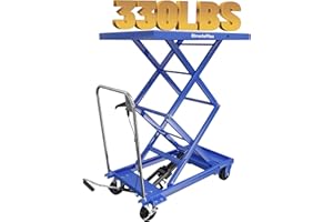 StructoMax Hydraulic Lift Table Cart - 330lbs Capacity, Easy Operation and Enlarged Tabletop, Swivel Casters with Brakes - Double Scissor Lift for Material Handling and Transportation