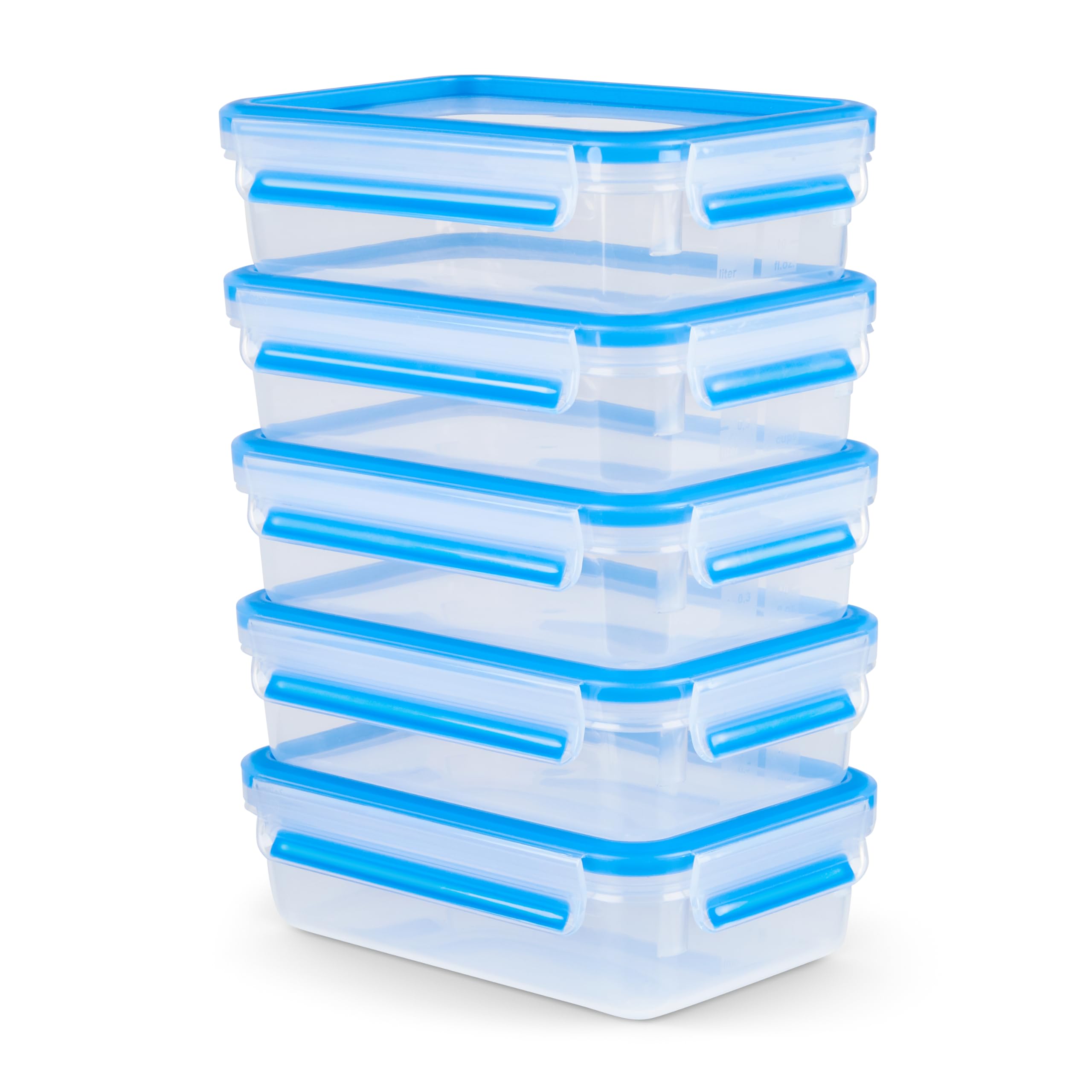 Emsa Clip & Close Food Storage Container Mealprep Set N1030700 | 5-Piece Set | Storage Containers | 0.8 litres | 100% Leak and Hygienic | Fresh Seal | Dishwasher, Microwave and Freezer Safe