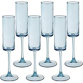 6 Pieces Blue Champagne Flutes 6 OZ Straight Sided Wine Glasses Champagne Long Stem Drinking Colored Glasses,Set of 6 Hand Blown Champagne Flutes Goblets for Wedding Cocktail Cups,Cava, Prosecco
