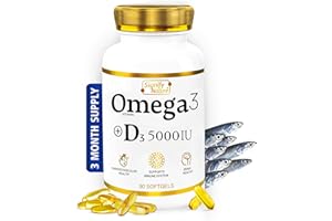 SIGNIFY NATURE Omega 3 Fish Oil Supplement with Vitamin D3 5000 IU - 1000mg Triglyceride Capsules for Brain Health - Omega3 EPA DHA + VIT D 3-90CT