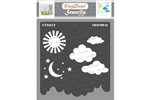 CrafTreat Star Stencils for Painting on Wood, Canvas, Paper, Fabric, Floor, Wall and Tile - Clouds and Stars - 6x6 Inches Each - Reusable DIY Art and Craft Stencils - Sun Moon and Stars Stencil