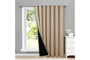 NICETOWN Thermal Insulated 100% Blackout Curtains, Noise Reducing Performance Slider Curtain Panel with Black Lining, Full Light Blocking Patio Door Drapery (1 PC, 100-inch x 84-inch, Biscotti Beige)