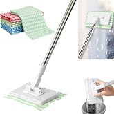 Upgraded Zero Touch Snap Grip Mini Mop, Hands Free Push Pull Handle, Easy Cloth Change Portable Cleaner for Kitchen Bathroom Car, 1 Mop &amp; 10 Reusable Washable Cloths