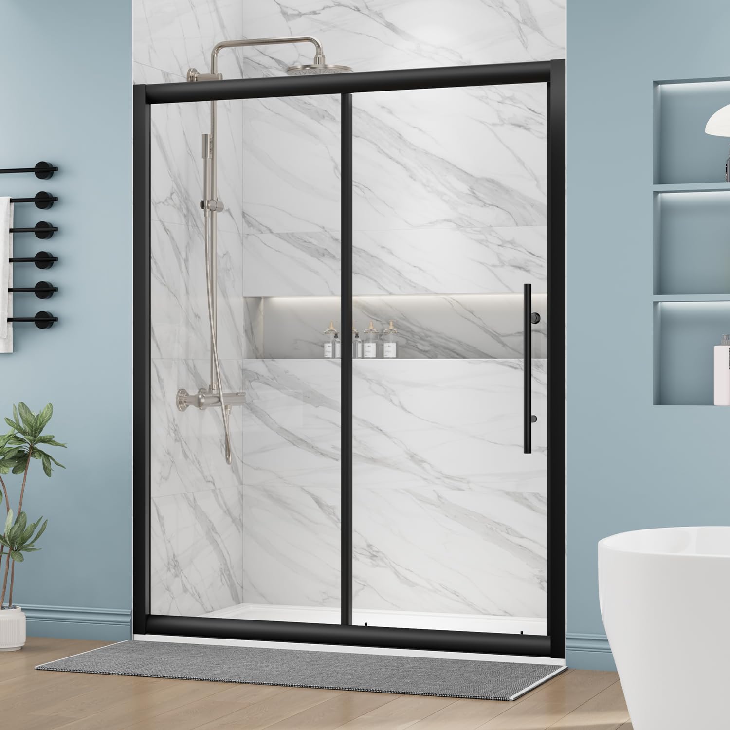 Photo 1 of ***DAMAGED, SCRATCHED AND PLASTIC SCREEN PEELING OFF | TRUCK/TRAILER PICKUP ONLY*** DELAVIN 60" W x 75" H Semi-Frameless Shower Door, Water Repellent Sliding Shower Door with Ultra White Clear Tempered Glass, Glass Shower Door with Magnetic Seal Strip in