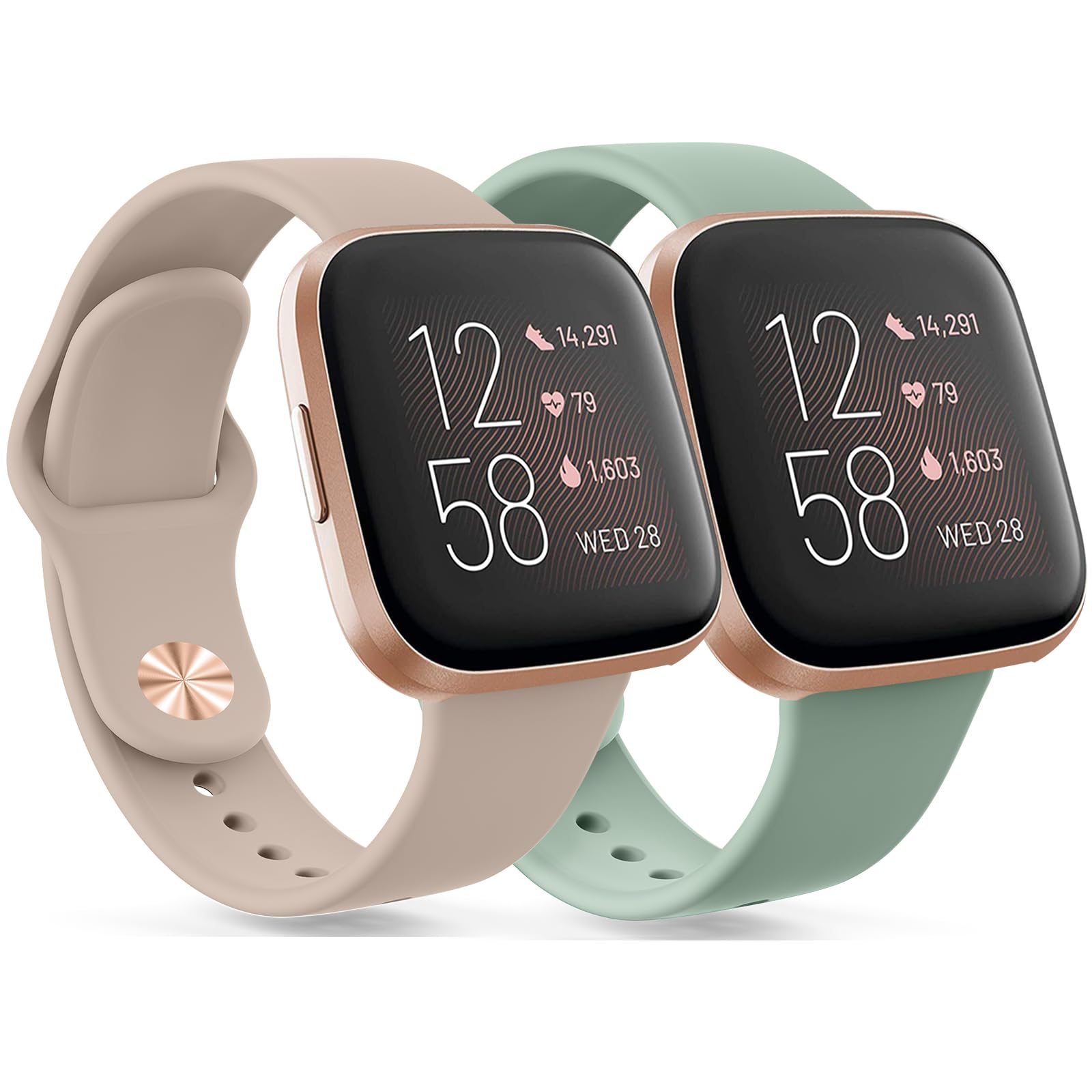 2 Straps for Fitbit Versa 2 Strap/Versa Strap for Women Men, Silicone Sport Replacement Straps Compatible with Fitbit Versa Lite/Fitbit Versa 2/Fitbit Versa,Quick Release,Milk Tea+Olive Green