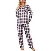 ENJOYNIGHT Womens Cotton Flannel Pajamas Set Plaid Button Pjs Long Sleeve Sleepwear