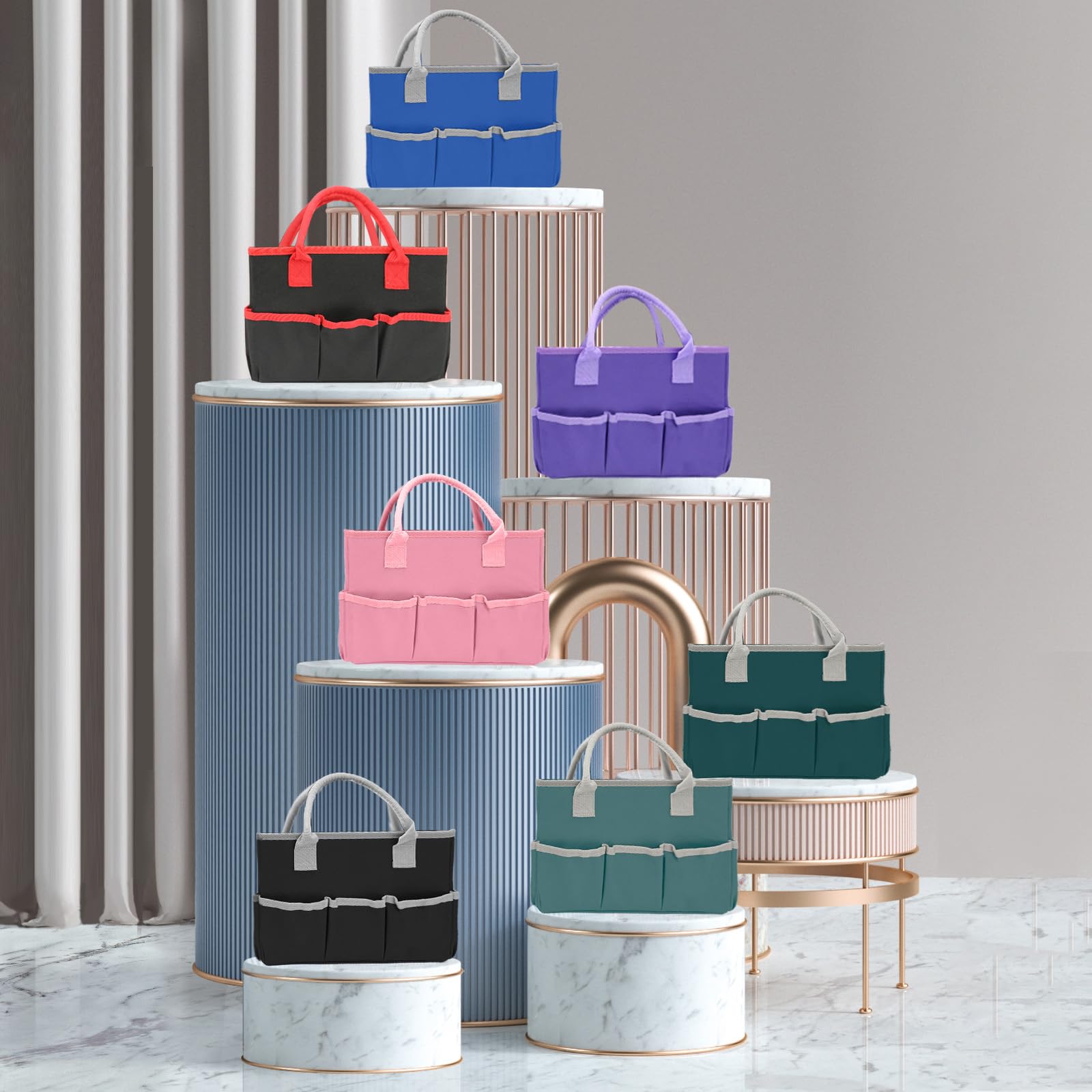 Cupohus Art Organizer Craft Storage Tote Bag with Pockets and Hadles, Oxford Fabric Carrying Caddy for Teacher, Officer, Artist, Students, Traveler, and more – Purple