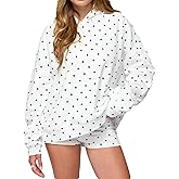 FOMOYUU Women Polka Dot Outfits 2 Piece Long Sleeve Oversized Hoodie and Casual Matching Shorts Y2k Sweatsuits Sweat Set