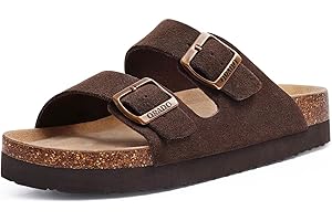 ORADO Platform Suede Sandals for Women Soft Cork Footbed Summer Slides with Adjustable Buckle