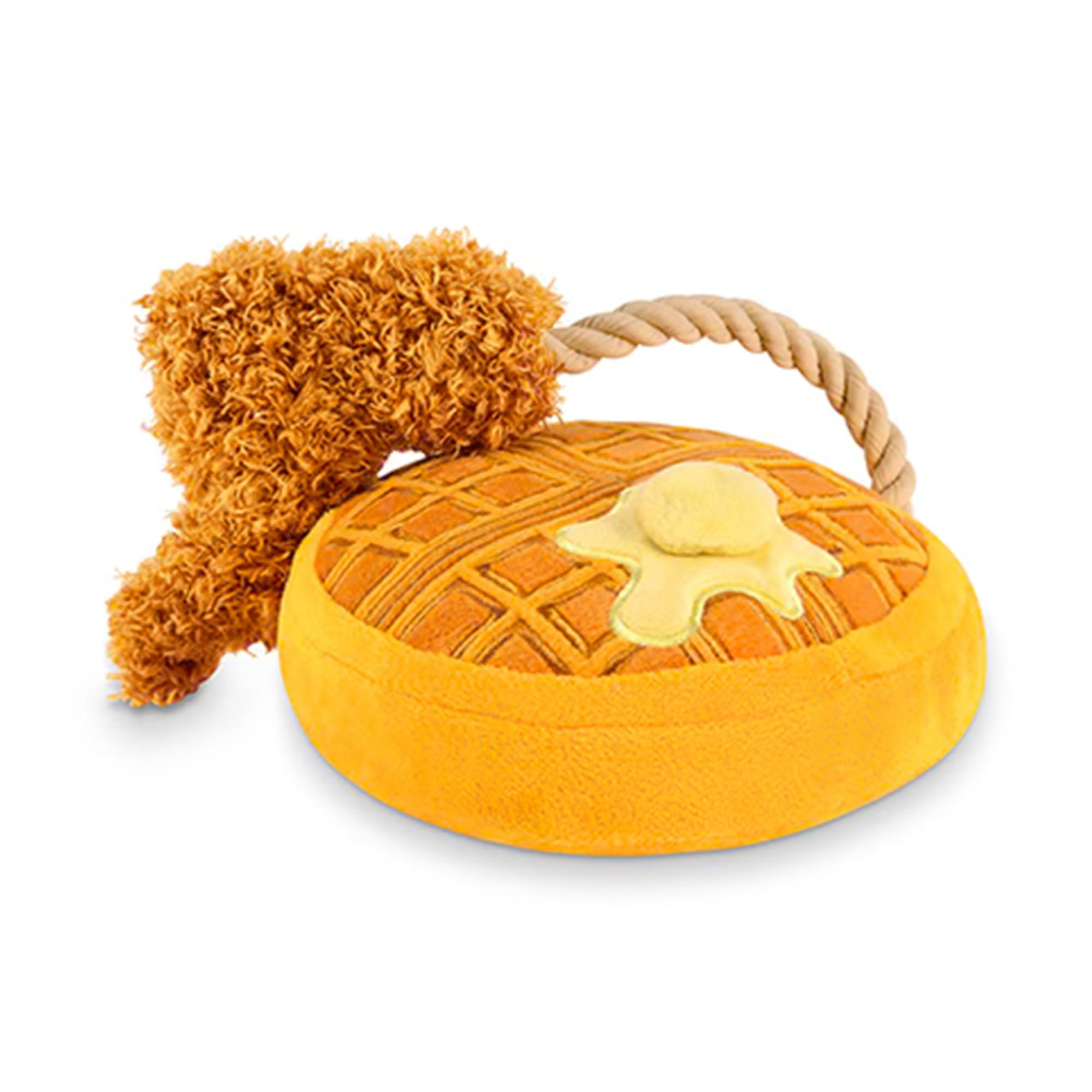 P.L.A.Y. Barking Brunch Chicken and Woofles Plush Dog Toy – Durable, Eco-Friendly Squeaky Toy – Double-Stitched, Machine Washable – Fun Waffle-Inspired Design for Small to Large Dogs