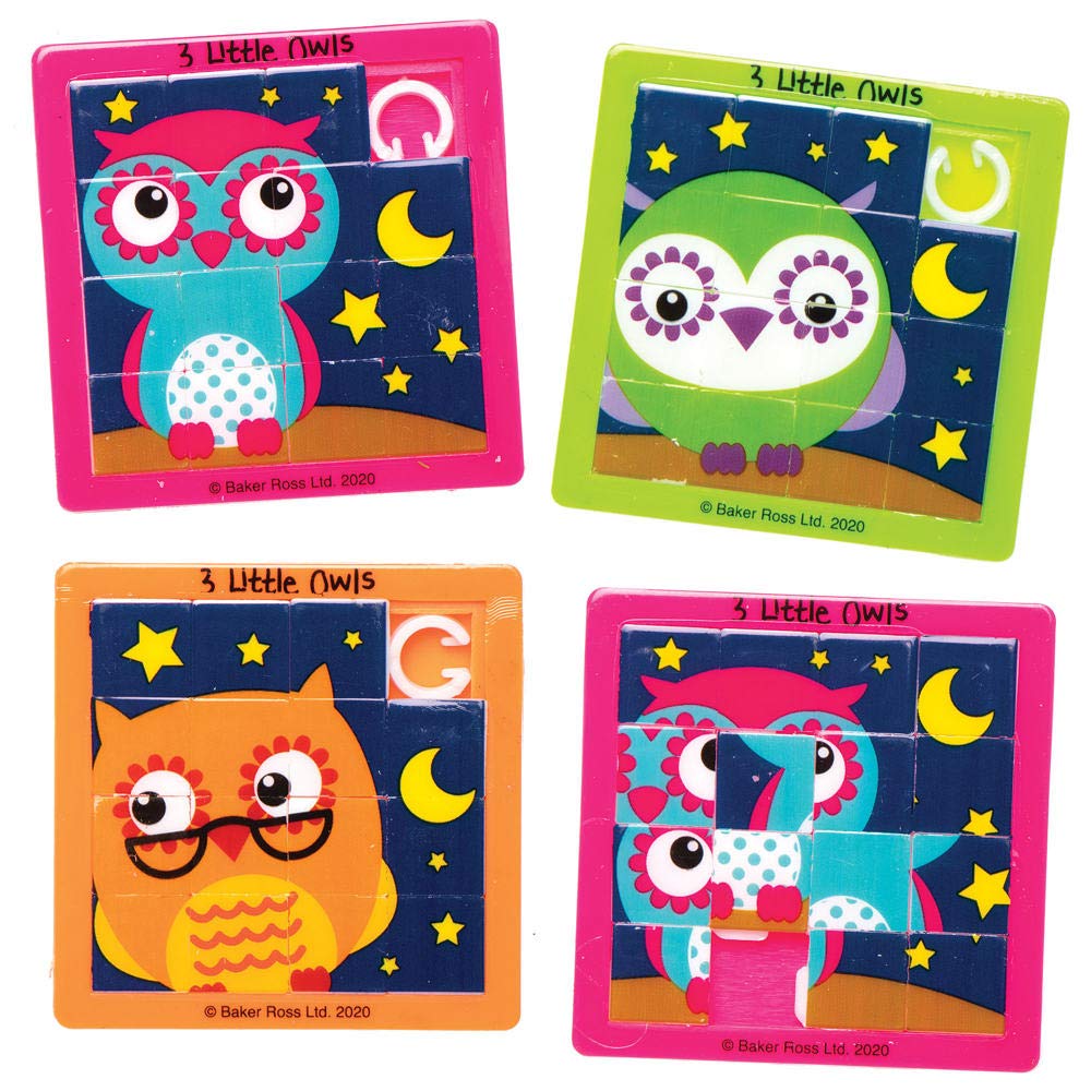Baker Ross AX604 Little Owls Sliding Puzzles - Pack of 6, Entertainment For Kids Party Bags, Favours and Small Toys for Children