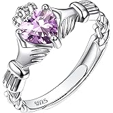 925 Sterling Silver Good Luck Celtic Twisted Knot/Claddagh Heart Birthstone Ring, Thin Delicate Adjustable Promise Engagement Ring Irish Jewelry for Women