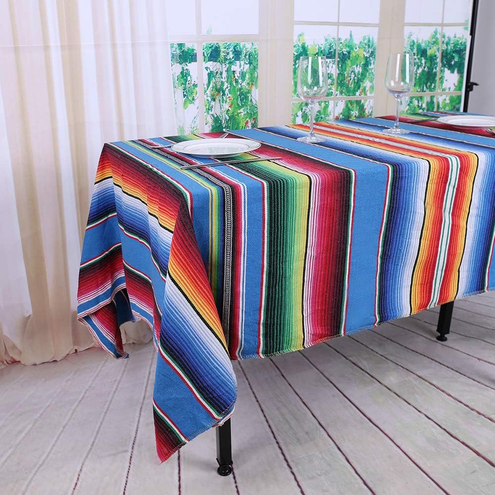 YZEO Blanket Mexican Tablecloth - 57"X72"(145x180cm) Blue Yoga Flag Blanket 100% Cotton Stripes Cloth Mexican Cloak for Dining Party