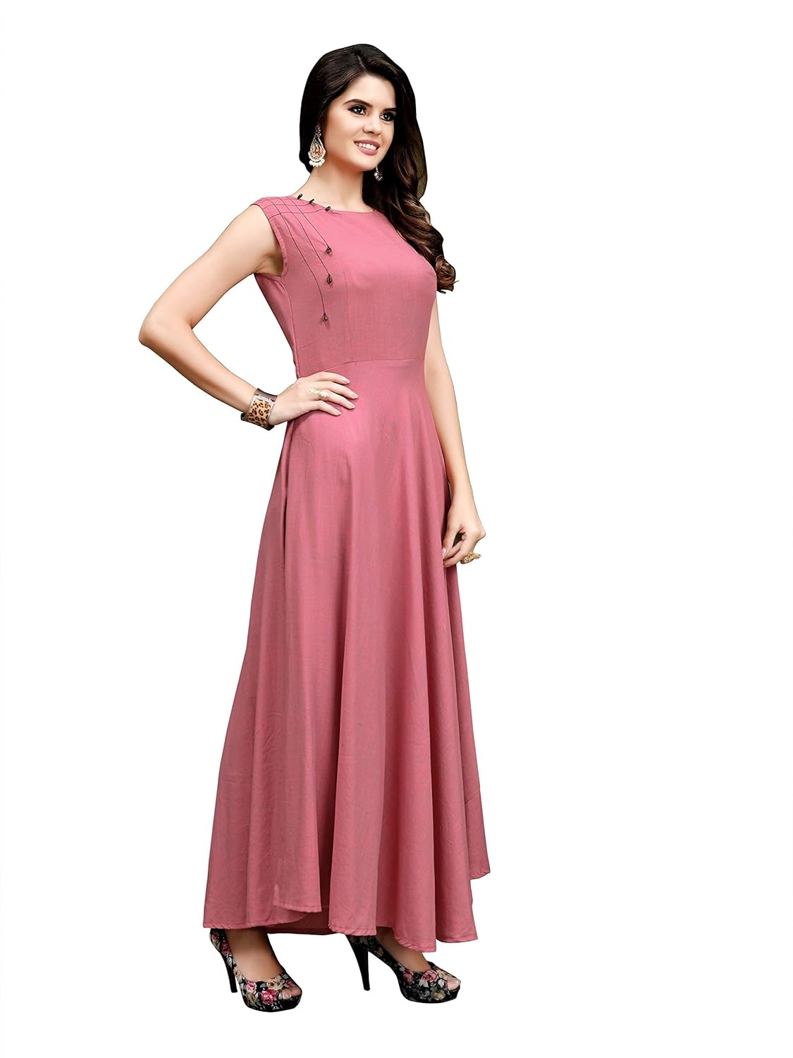 florely women's reyon cotton stiched fancy anarkali long gown(pink_stiched)