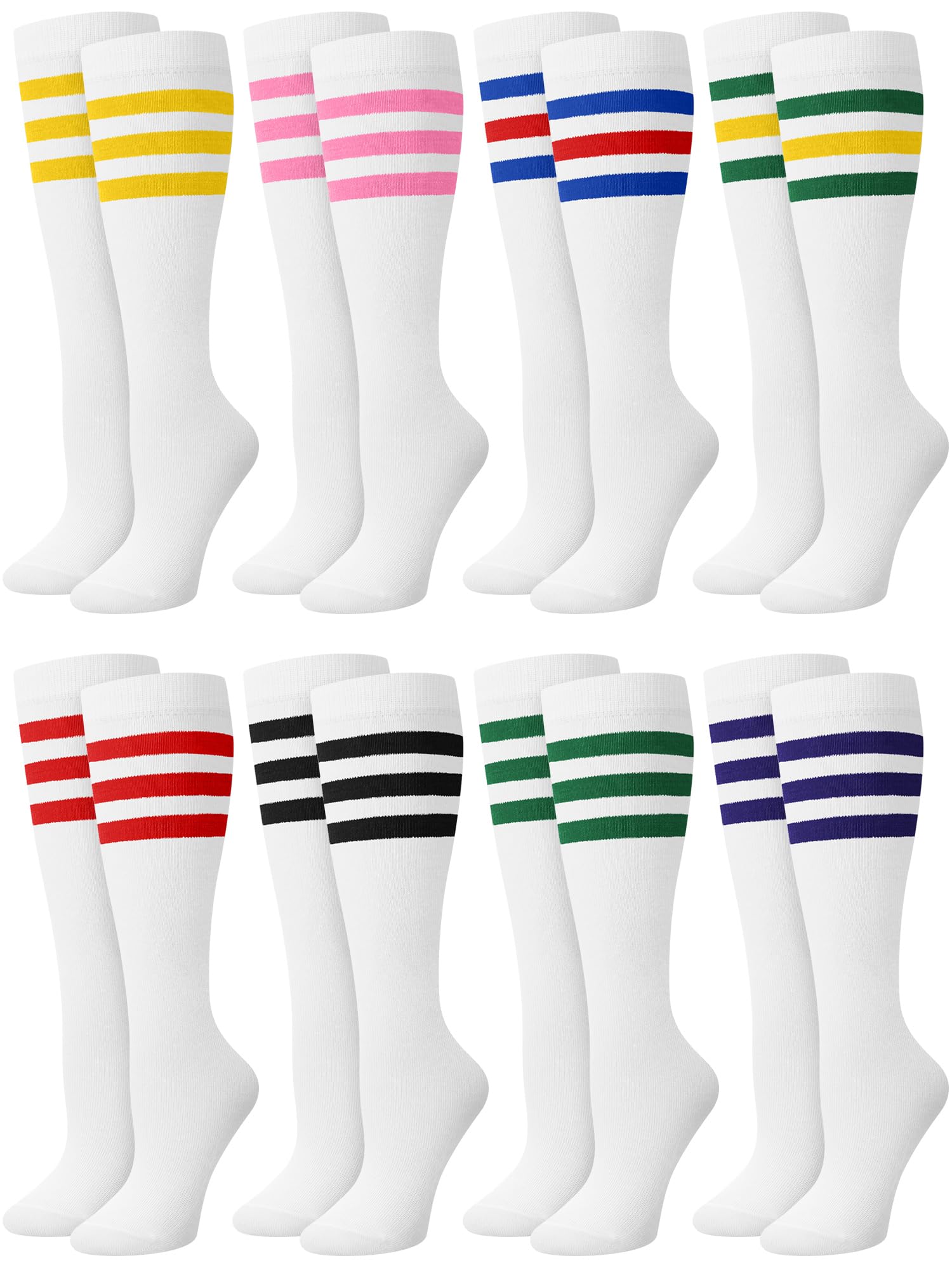 Photo 1 of Breathffy 8 Pairs Halloween Kids Striped Tube Socks Cotton Knee High Colorful Retro Socks for Kid Boys Girls 6-10 Years(Bright Color)