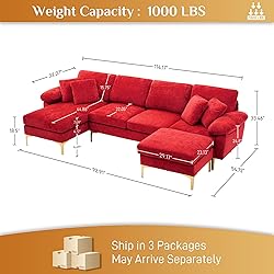 Wrofly U-Shaped Sectional Sofa Couch, 114" Comfy