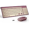 JOYACCESS Wireless Keyboard and Mouse, 2.4g Slim and Ergonomic Wireless Keyboard Mouse Combo- Full Size and Portable Design for Laptop/Windows/Computer-Wine Red Gold