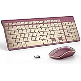 JOYACCESS Wireless Keyboard and Mouse, 2.4g Slim and Ergonomic Wireless Keyboard Mouse Combo- Full Size and Portable Design for Laptop/Windows/Computer-Wine Red Gold