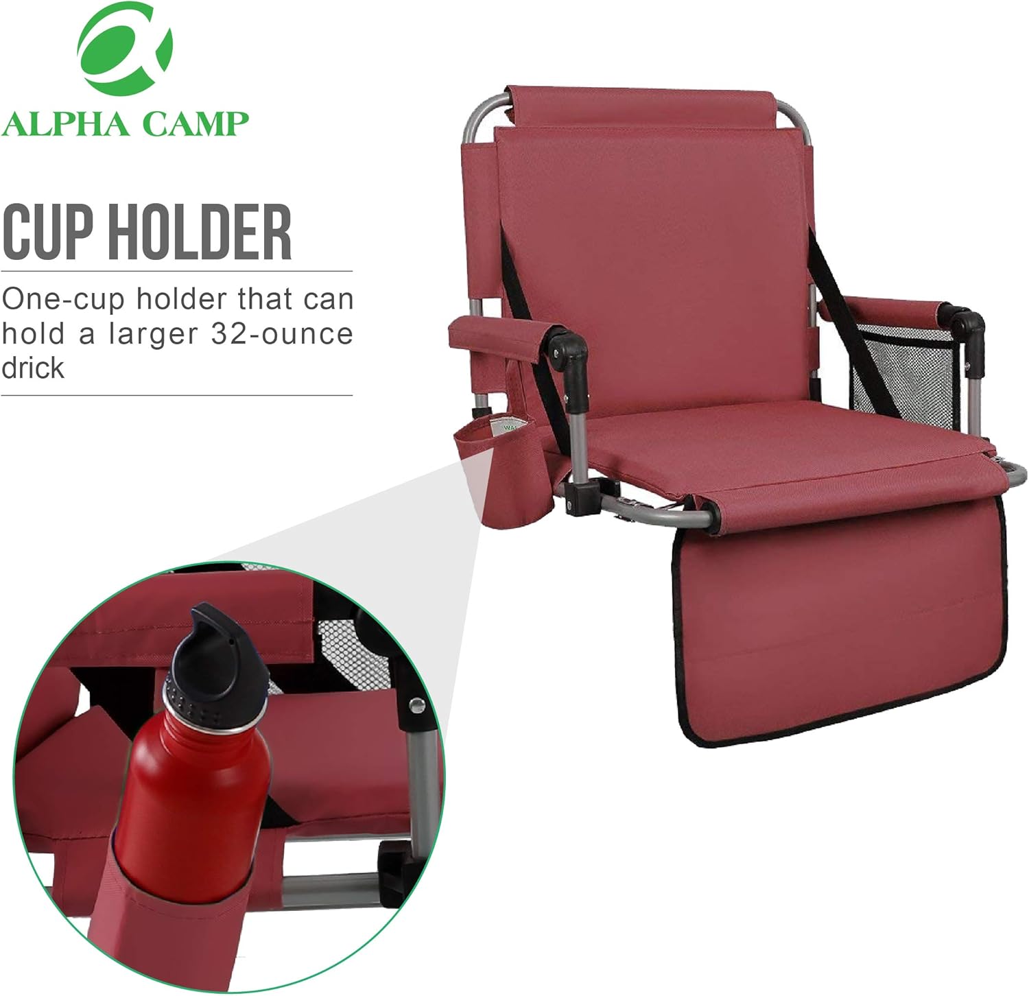 ALPHA CAMP Stadium Seat Padded Chair for Bleachers with Back& Arm Rest, Red : Sports & Outdoors
