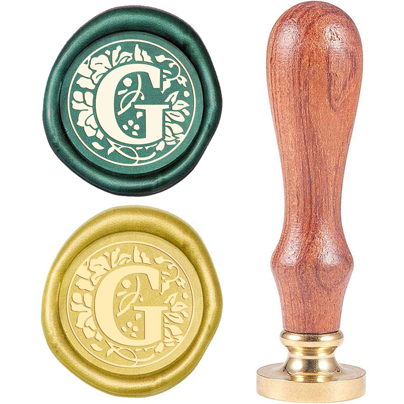 CRASPIRE Alphabet Initials Wax Sealing Stamp Classic Vintage 26 Letters A-Z 25mm Removable Brass Head Wood Handle for Envelope Invitation Embellishment Gift Decoration（Letter G）