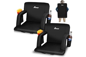 Romswi 2 Pack Etra Wide Backpack Reclining Stadium Seat with Armrests, 6 Adjustable Angle & Hidden Hooks, Bleacher Chair with Padded Backpack Straps & Multiple Pockets for Outdoor (25in)