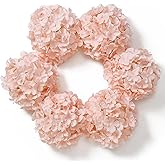 DuHouse Silk Hydrangea Artificial Flower Heads with Stems Fake Hydrangeas Flowers for DIY Wedding Centerpiece Home Decor,Pack of 6 (Blush)