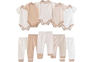 Ruliby Baby Bodysuit and Pant Set 10-pcs Cotton Soft Newborn Clothes Outfits