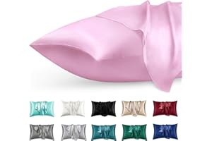 phyrec Satin Silk Pillowcase for Skin and Hair, 2 Pack - Envelope Closure - Bedding Queen Pillow Cases(20" x 30"), Soft Breathable Smooth Cooling Silk Pillow Covers for Sleeping, Pink