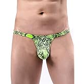 VORHELOVE Men's Sexy Thong Underwear Bikini Briefs Low Rise G String with Bulge Pouch T Back Leopard Print Lingerie Panties