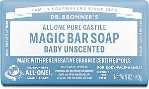 Dr. Bronner's Pure-Castile Baby Unscented Magic Bar Soaps - Made with Regenerative Organic Certified Oils - For Face, Hand, H