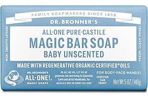 Dr. Bronner’s - Pure-Castile Bar Soap (Baby Unscented, 140 grams) - Made with Organic Oils, For Face, Body and Hair, Gentle f