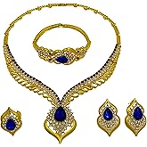 LifflyLadys Gold Jewelry Sets for Women,Dubai Statement Necklaces Gold Bracelets Open Hoop Earrings Ring Fashion Crystal Wedding Costume Jewelry Accessories Set Graduation Birthday Wedding Prom,Trending Wedding Jewelry or Valentine's Day Gifts