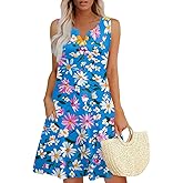 DNKZWUPUP Dresses for Women Casual Summer Boho Beach Dress Loose V Neck Sleeveless Sundresses Swimsuit Coverup with Pockets