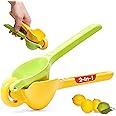 Cucisina Lemon Squeezer - 2-in-1 Design - Large Solid Fruit Presser for Citrus Fruits - Green, Yellow - Aluminum Alloy - 360° Rotational Design - Max Extraction Hand Juicer, Gets Every Lasts Drop