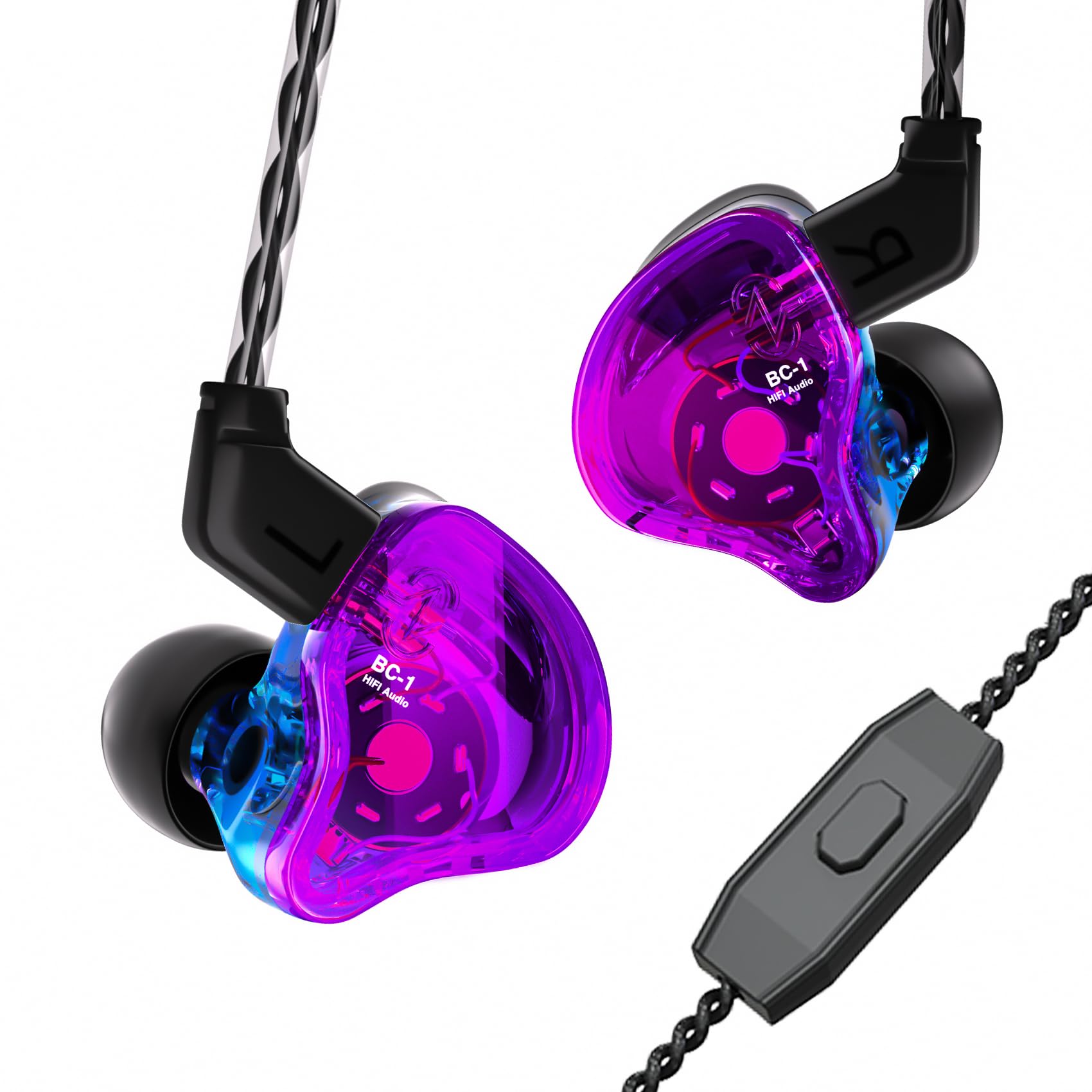 Yinyoo CCZ Melody In-Ear-Monitors Hybrid 1BA 1DD HiFi Earphone, Deep Bass Lightweight In-Ear Earphone IEM with 4N OFC Cable for Musician/Drummer/Bassist (Purple blue, with mic)