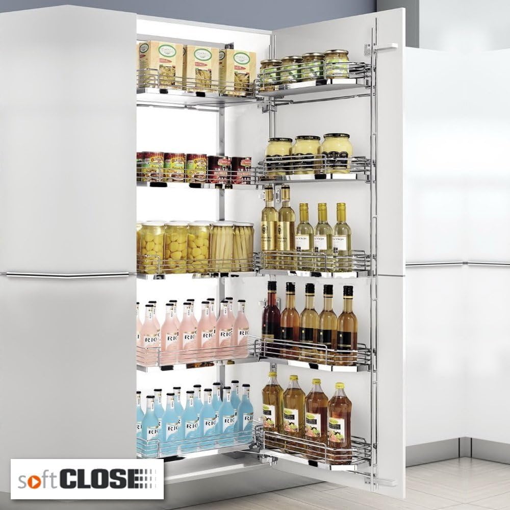 FITTINGSCO Chefs Pantry Soft Close Wirework Storage Unit To Suit A 600mm Larder Unit With Anti Slip Baskets