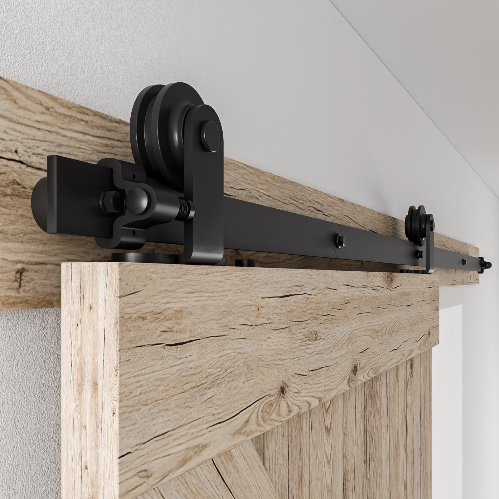 BONIKLUBA 5FT/153CM Sliding Barn Door Hardware Closet Set for Single Wooden Door, Modern Black Sliding Barn Door Kit